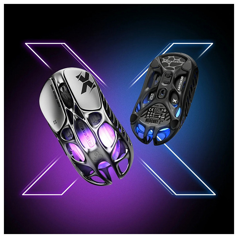 Миша GravaStar Mercury X, BT/WL/USB-A, RGB, сірий