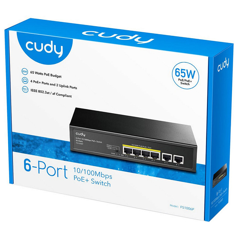 Коммутатор Cudy FS1006P, 6 портовый 10/100M PoE+Switch 60W