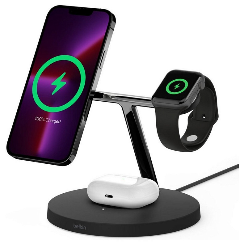 Бездротовий зарядний пристрій Belkin MagSafe 3in1 Wireless Charger, black (WIZ017VFBK)