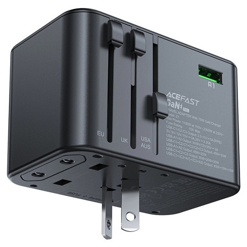Зарядное устройство 5xUSB 75W (3xUSB-C+2xUSB-A) Gan Z1 Fast Charger Acefast