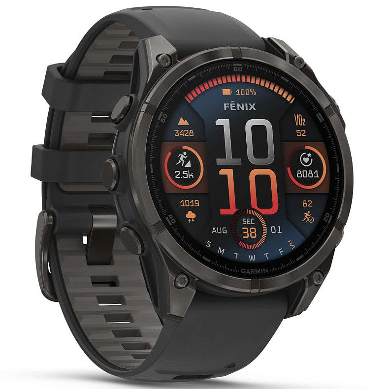 Спортивний годинник GARMIN Fenix 8 47mm AMOLED Sapphire Carbon Gray DLC Titanium with Black Silicone Band