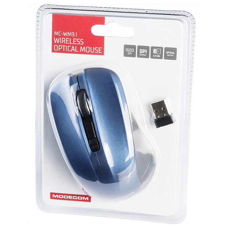 Мишка Modecom MC-WM9.1, бездротова, 4кн, 1600dpi, чорно-синя