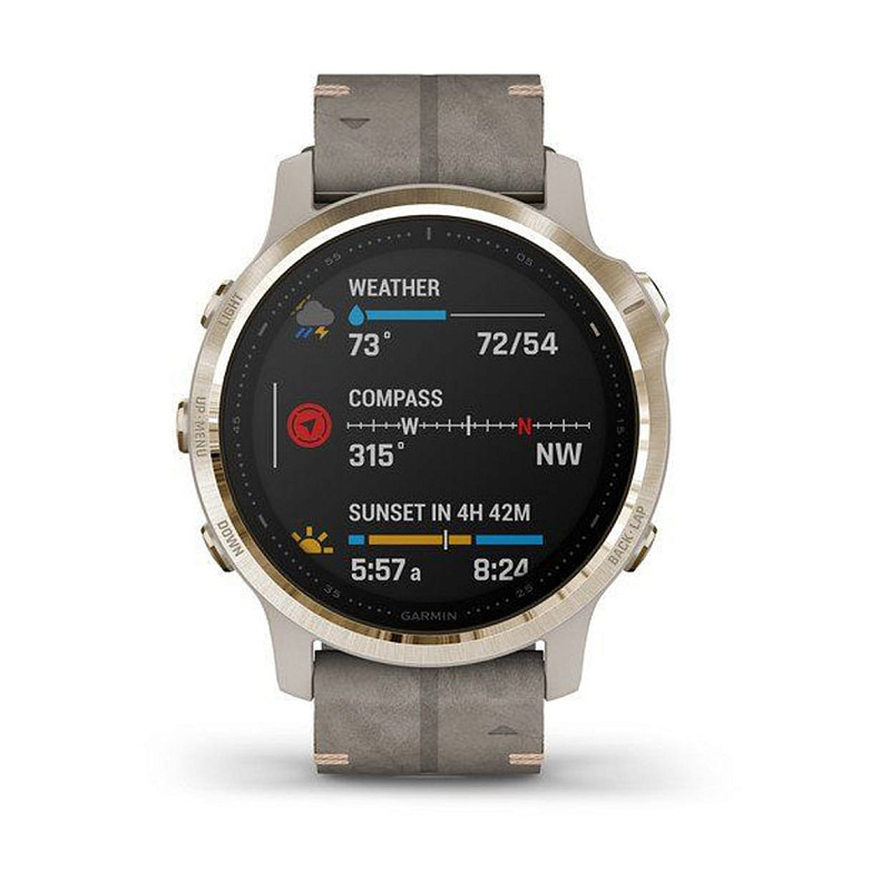 Мультиспортивные часы GARMIN Fenix 6S Sapphire Light Gold with Shale Grey Leather Band