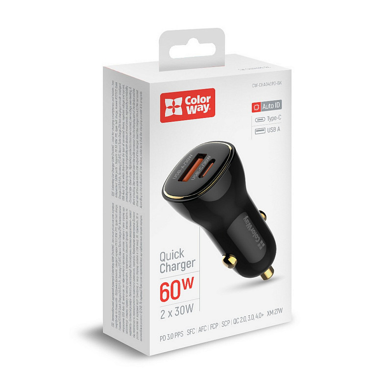 Зарядний пристрій ColorWay Power Delivery Port PPS USB (USB-A + USB-C, 60W) Black (C