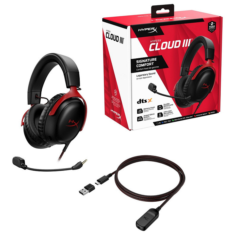 Наушники HyperX Cloud III 3.5mm/USB-A/USB-C Black/Red (727A9AA)