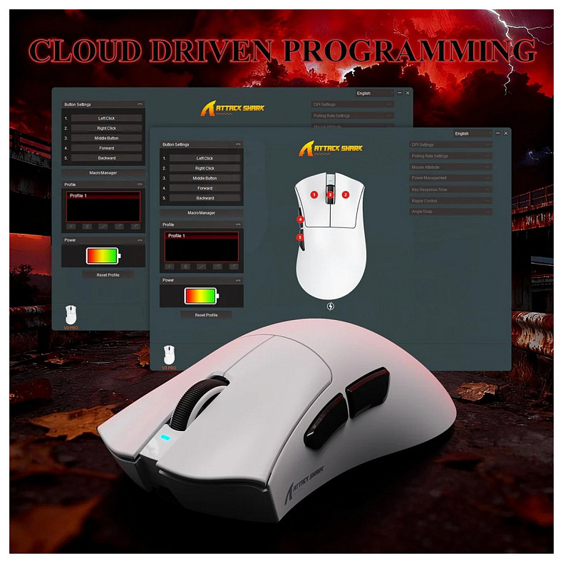 Мышка Attack Shark V3Pro Ultra-Light, Wireless/Bluetooth, 25000dpi. (PAW3311), 6кн., White