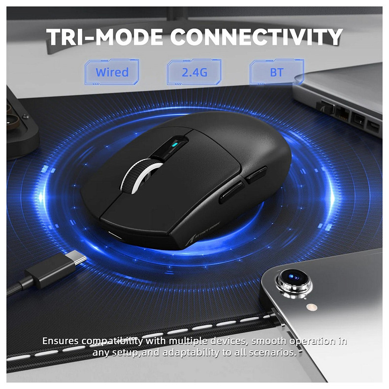 Мишка Attack Shark G3 PRO, Wireless/Bluetooth, 25000dpi. (PAW3311), 6кн., Black