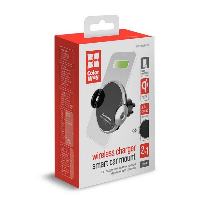 Бездротовий зарядний пристрій ColorWay AutoSense Car Wireless Charger 2 10W Black