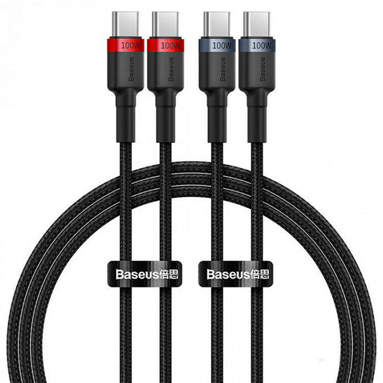 Кабель Baseus Cafule Charging Cable USB-C to USB-C 100W 1m 2pcs Red Black+Grey Black