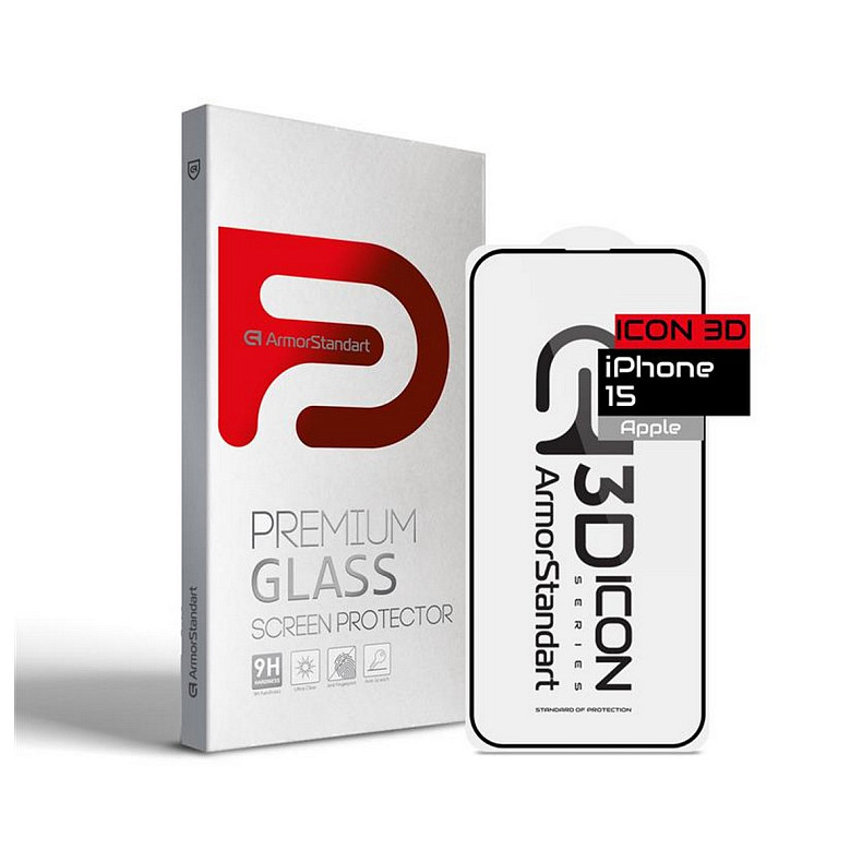 Защитное стекло Armorstandart Icon 3D для Apple iPhone 15 Black (ARM68213)