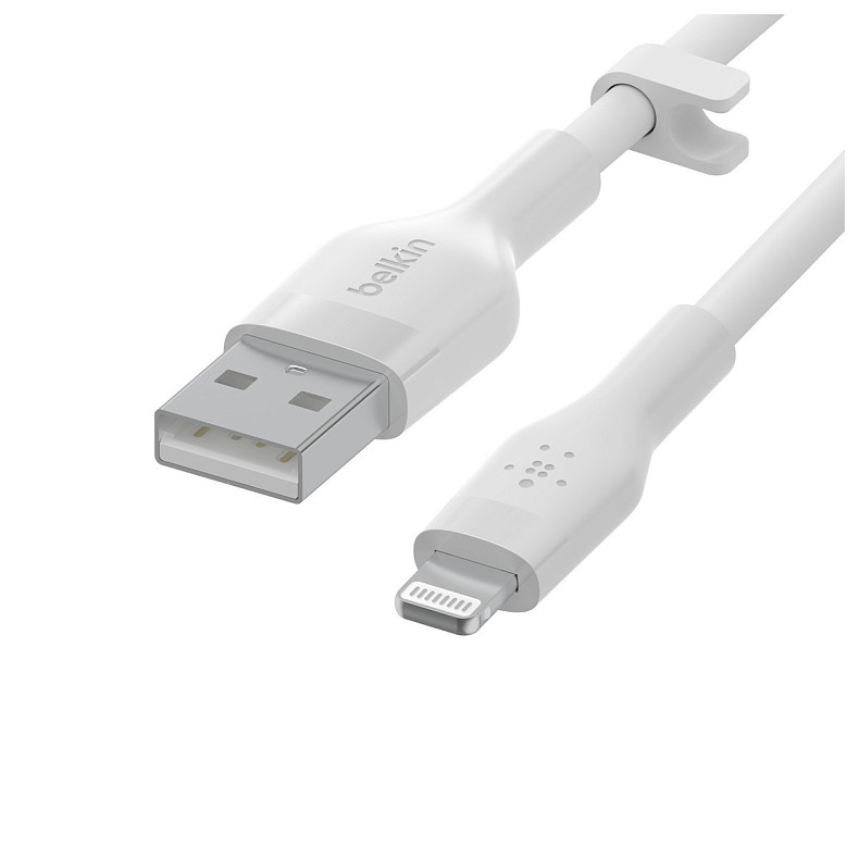 Кабель Belkin USB-A > Lightning, 1м, силиконовый, с клипсой, белый