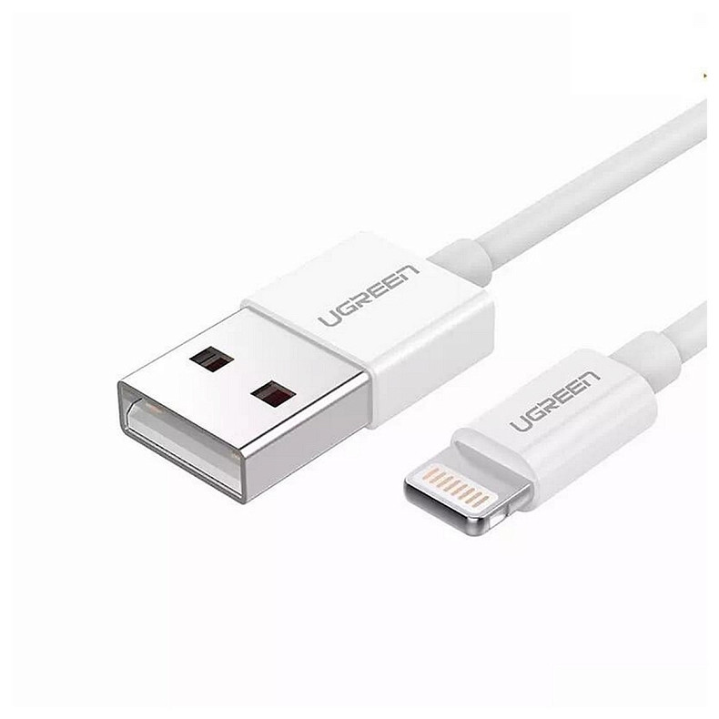 Кабель USB 2.0 AM-Lightning M, 2 м, 2.4A, Nickel Plating ABS Shell Белый, US155 UGREEN