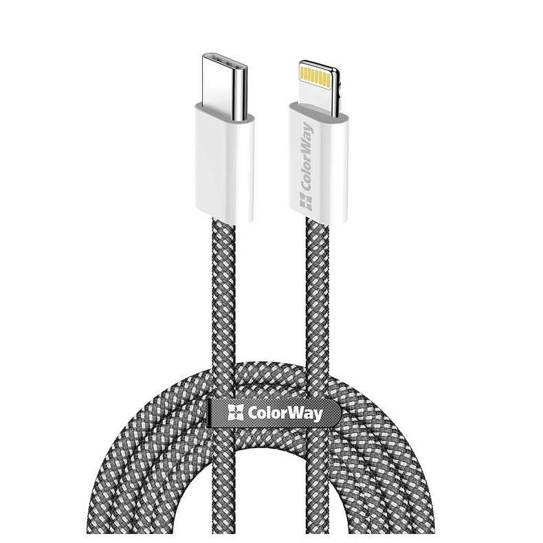 Кабель ColorWay Lightning + Type-C USB (M/M), 3.0 А, 1 м, Black (CW-CBPDCL061-BK)