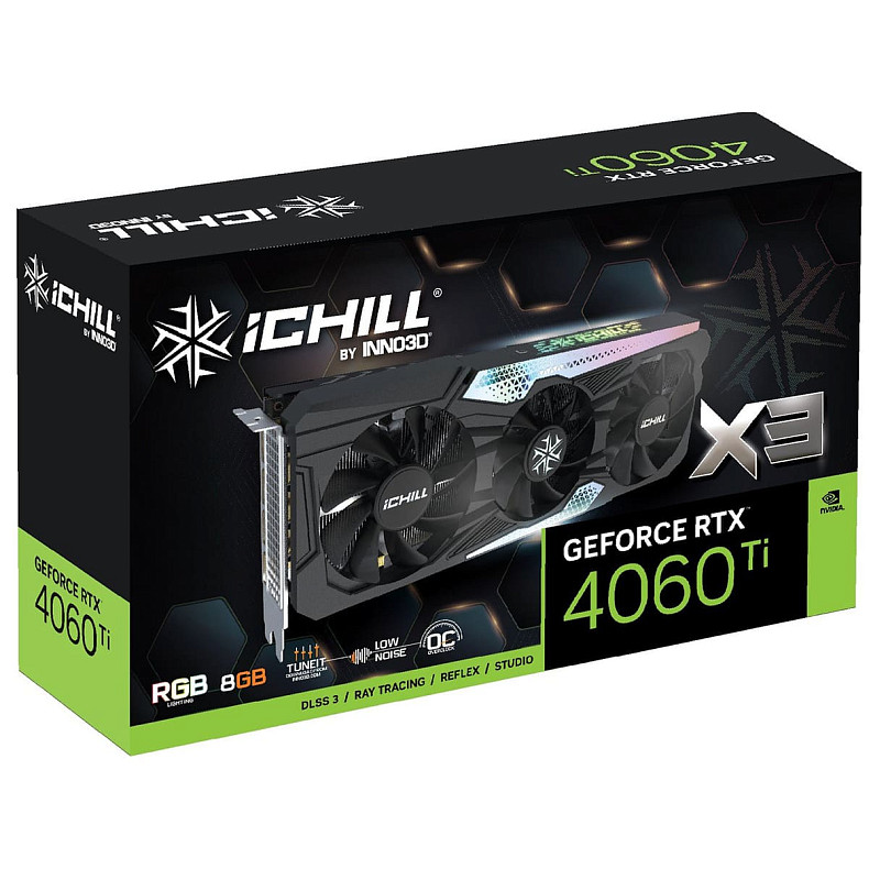 Відеокарта GeForce RTX4060 Ti Inno3D iChill X3, 8GB GDDR6, 128bit, PCI Express 4.0 X8 (C406T3-08D6X-17113389)