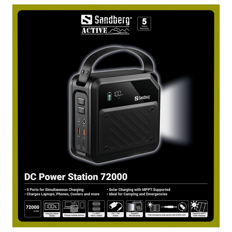 УМБ Sandberg 72000mAh 268W, DC9,6–12,6v, 2xUSB-A, 2xUSB-C 100w In/Out, LMFP, фонарик 6Вт
