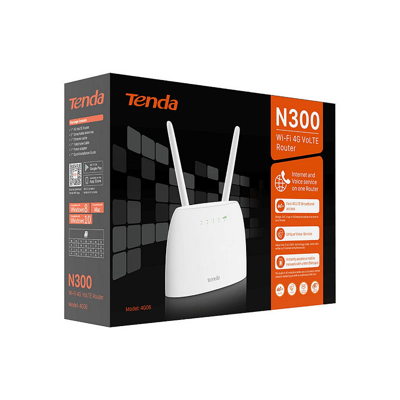 Маршрутизатор TENDA 4G06C N300, 4G/LTE, 1xFE LAN, 1xFE LAN/WAN, 1xRJ11, Cлот для SIM-карти