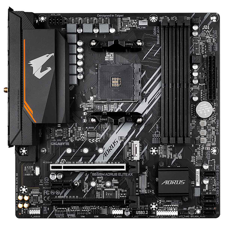 Материнская плата Gigabyte sAM4 AMD B550 HDMI/DVI 2xM.2 GbE Lan mATX B550 AORUS ELITE AX