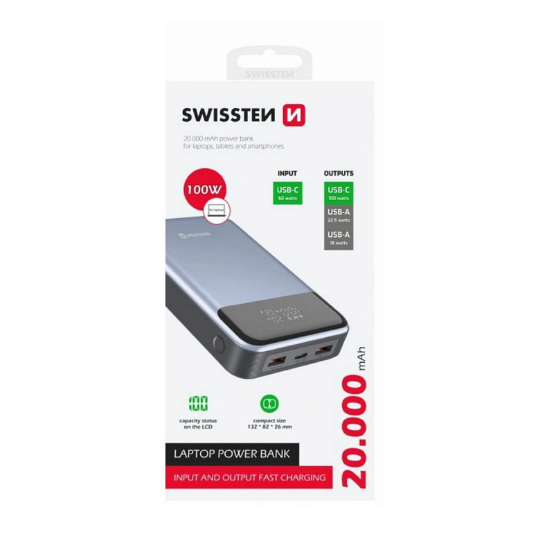 Универсальная мобильная батарея Swissten 20000mAh 100W Black/Silver (8595217483781)