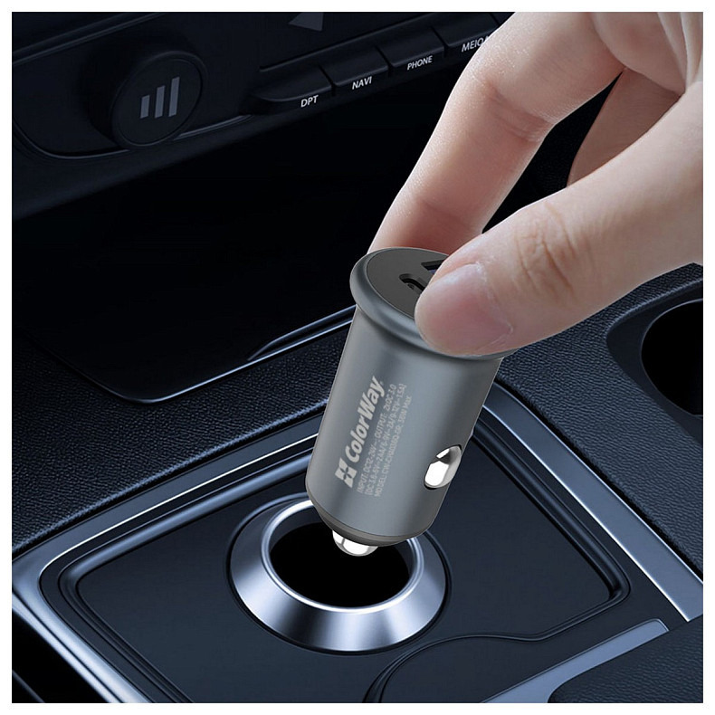 Автомобільний зарядний пристрій ColorWay (2USBx2.4A, 36W) Quick Charge 3.0 Gray (CW-CHA036Q-GR)