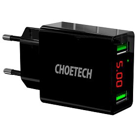 Мережевий зарядний пристрій Choetech C0028 Dual Port USB Black