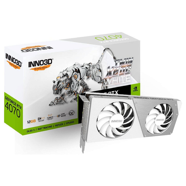 Відеокарта GeForce RTX4070 Inno3D TWIN X2 OC WHITE STEALTH, 12GB GDDR6X, 192bit, PCI Express (N40702-126XX-183052V)