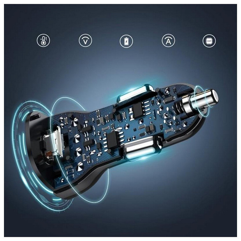 Автомобільний зарядний пристрій Choetech (1USB Type C; 1USB) 38W PD3.0 QC3.0 Black (TC0005)