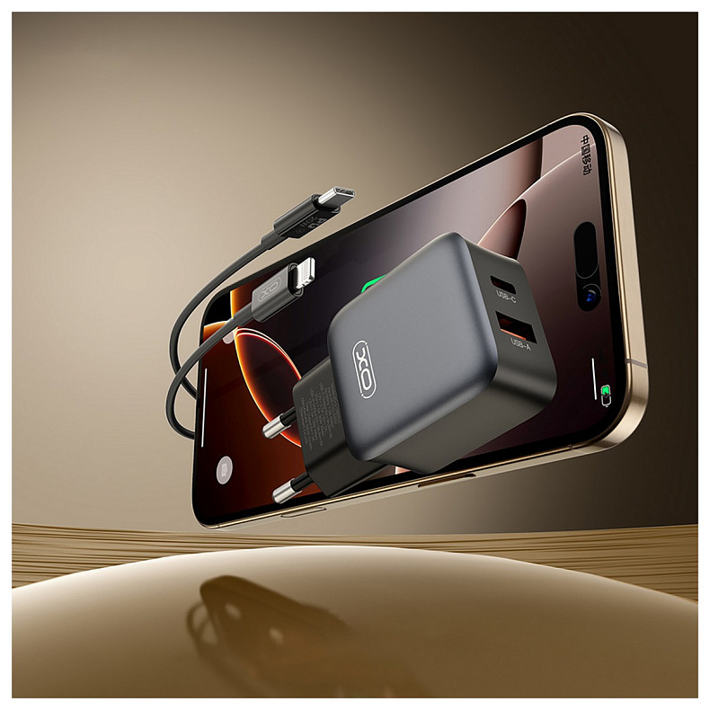 Сетевое зарядное устройство XO L156 (1USB-С, 1USB, 3А) PD, QC 3.0 Black (L156.black)