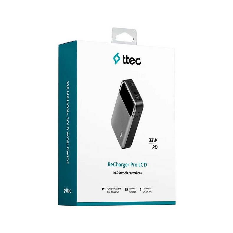 Универсальная мобильная батарея Ttec 10000mAh ReCharger Pro LCD PD 30W Space Gray (2BB214UG)