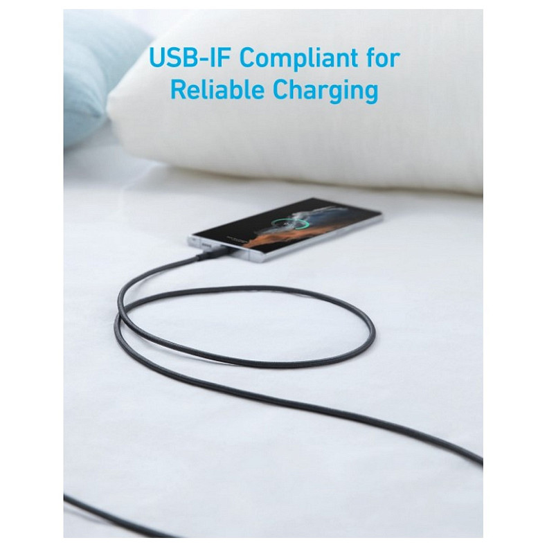 Кабель ANKER 322 USB-A to USB-C - 0.9m Nylon (Чорний)