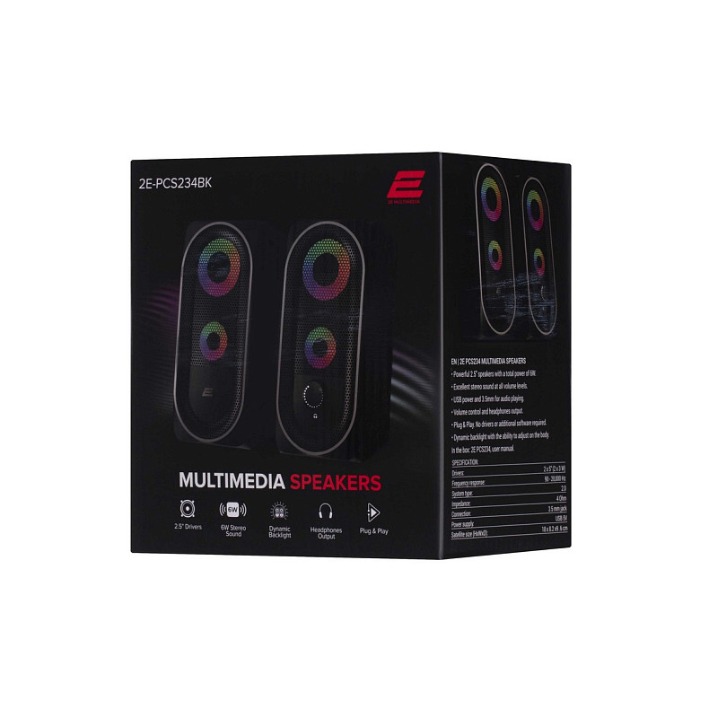 Акустическая система 2E PCS234 RGB 2.0 USB Black (2E-PCS234BK)