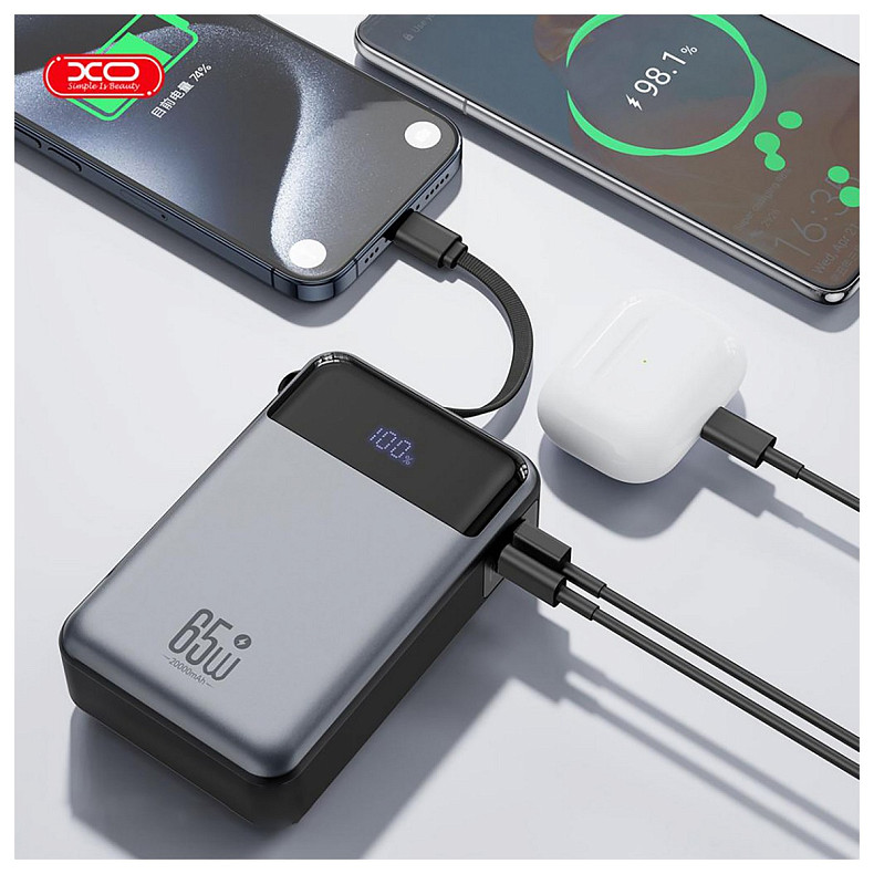 Универсальная мобильная батарея XO PR267 PD 65W 20000mAh Grey