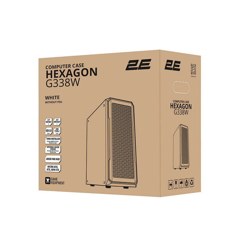 Корпус 2E Gaming Hexagon G338W, без БЖ, 2xUSB 3.0, 1xUSB Type-C, 1x120mm, 3x120mm ARGB