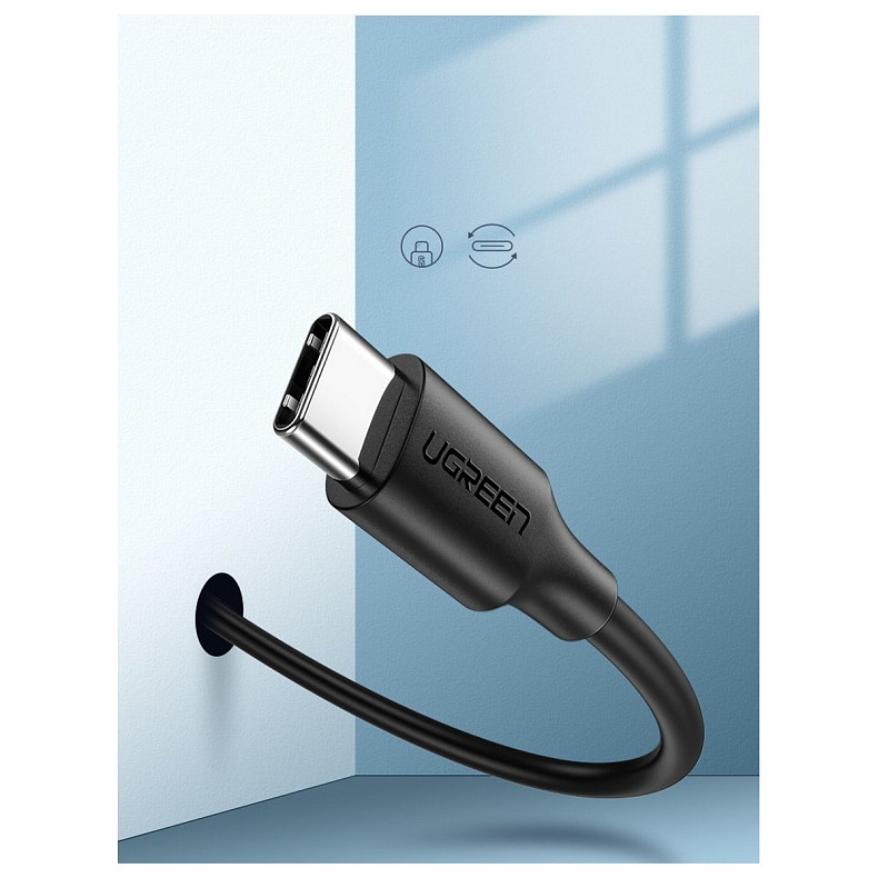 Кабель USB 2.0 AM-Type-CM, 1 м, 3.0A, (18W) Nickel Plating Черный, US287 UGREEN