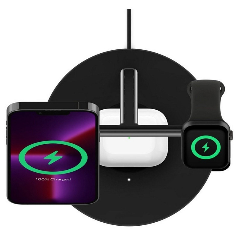 Беспроводное зарядное устройство для Belkin MagSafe 3in1 Wireless Charger, black (WIZ017VFBK)