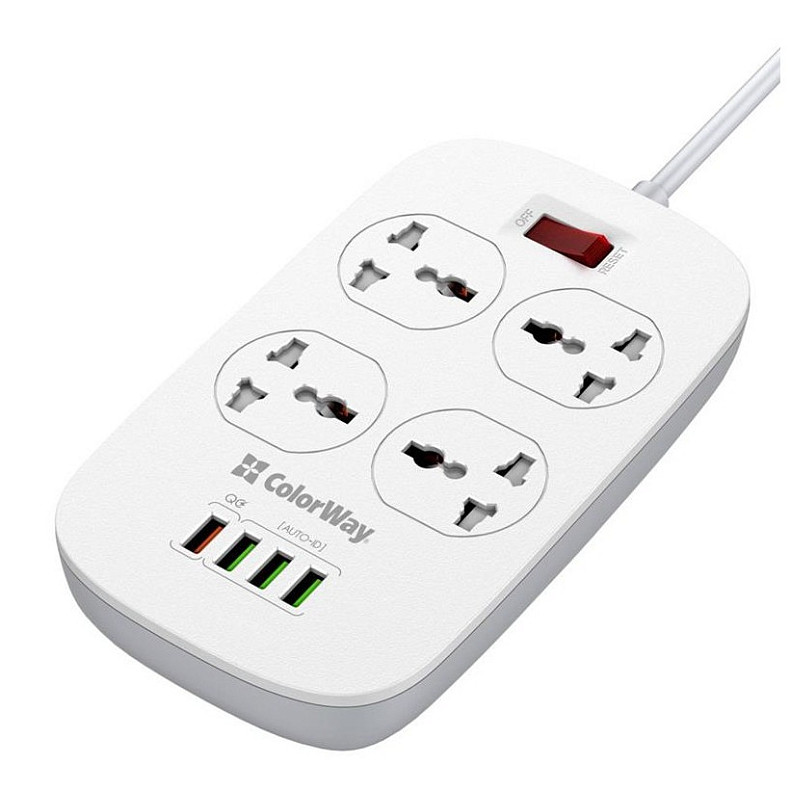 Фильтр питания ColorWay CW-CHU44QW 4 розетки, 4 USB, 1.8 м, белый