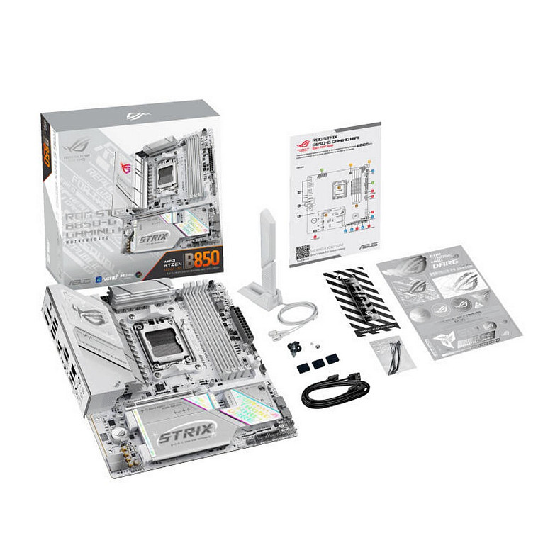Материнcька плата ASUS ROG STRIX B850-G GAMING WIFI sAM5 B850 4xDDR5 M.2 HDMI DP WiFi BT mATX білий