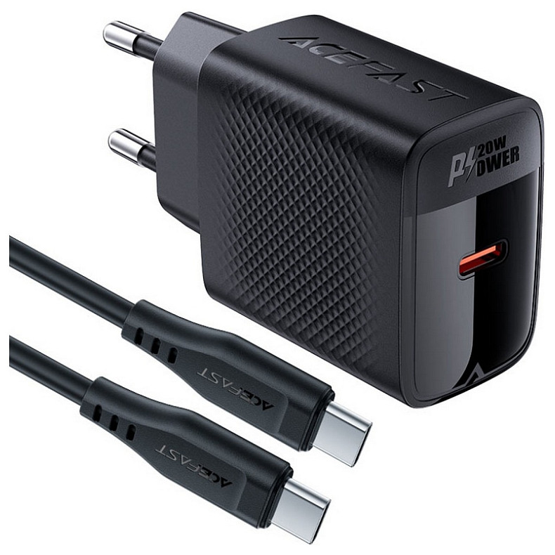 Зарядний пристрій USB-C 20W + Type-C cable A82 Fast Charger Black Acefast