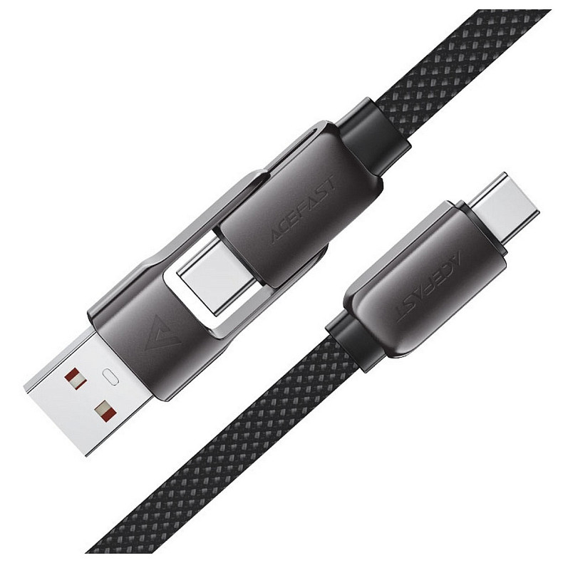 Кабель USB 2.0 USB-A/USB-C to USB-C, 1.2 м, 20V, 3.0A, zink alloy Black, C13-04 Acefast