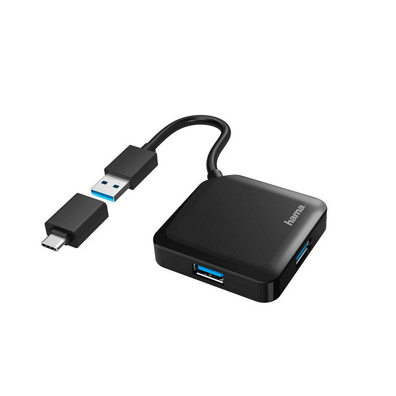 USB-хаб Hama 4 Ports USB 3.2, USB-C Adapter Black