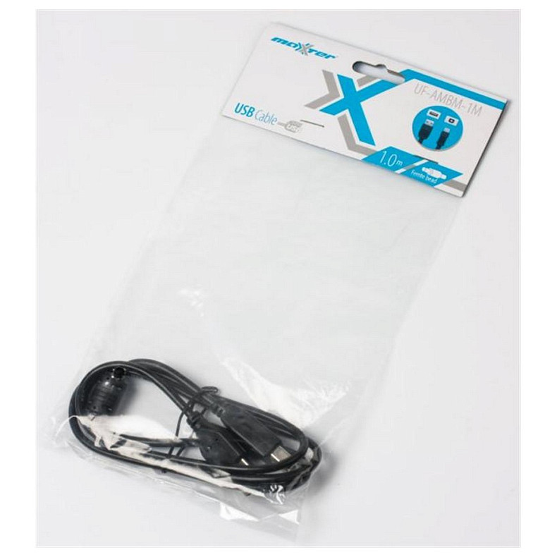 Кабель Maxxter USB - Type-B V 2.0 (M/M), 1 м, феритовий фільтр, Black (UF-AMBM-1M)