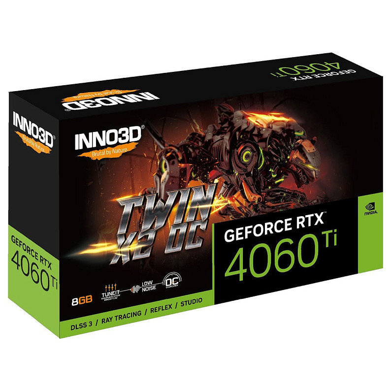 Відеокарта GeForce RTX4060 Ti Inno3D TWIN X2 OC, 8GB GDDR6, 128bit, PCI Express 4.0 X8 (N406T2-08D6X-171153N)