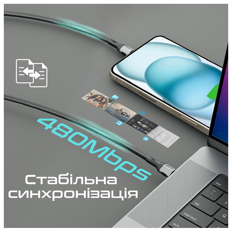 Кабель Promate USB Type-C - USB Type-C (M/M), 3A, 60W, 1.2 м, Black (fletchlink-cc.black)