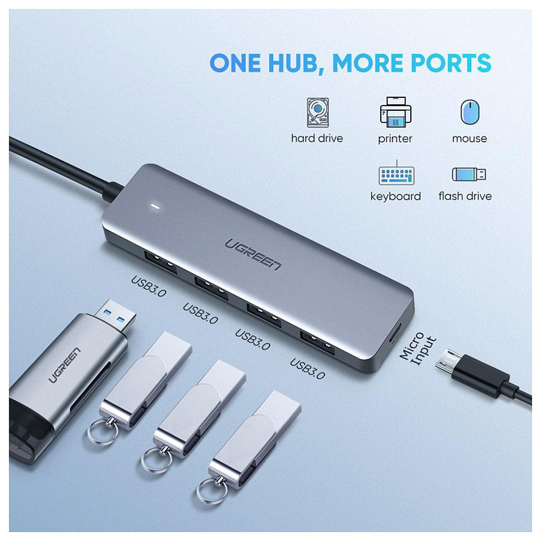 Хаб USB 3.1 Ugreen CM219 Type-C -> 4xUSB 3.0 Grey