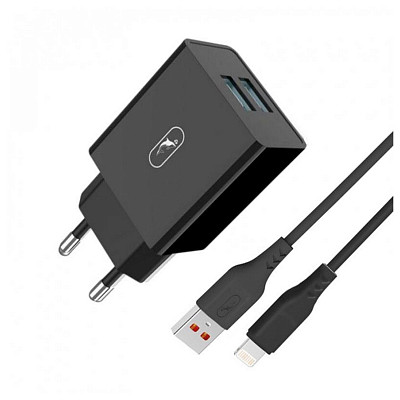 Зарядний пристрій SkyDolphin SC30L (2USB, 2.1A) Black (MZP-000170) + кабель Lightning