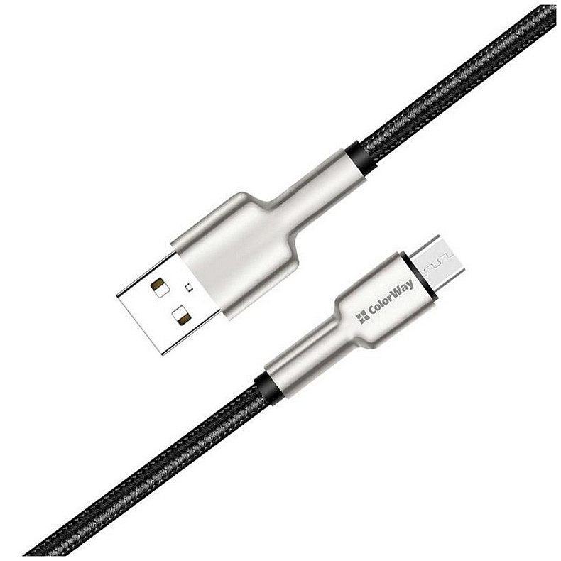 Кабель ColorWay USB-microUSB, head metal, 2.4А, 1м, Black (CW-CBUM046-BK)