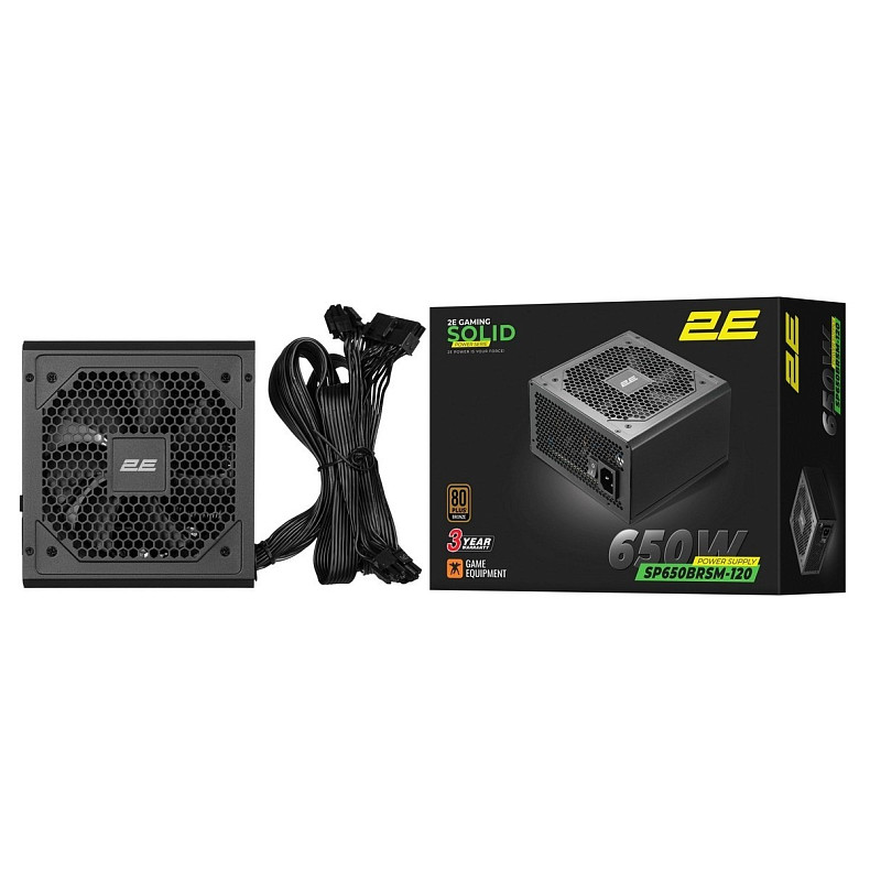 Блок питания 2E GAMING Solid Power (650W), >85%, 80+ Bronze, 120мм, 1xMB 24pin(20+4), 2xCPU 8pin