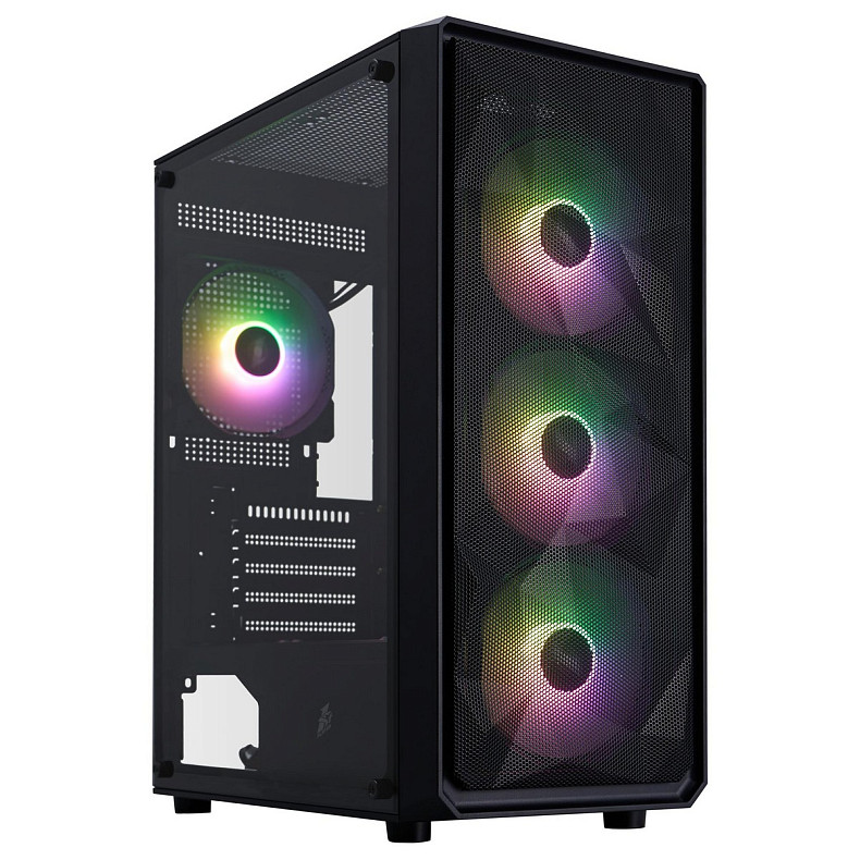 Корпус 1stPlayer FD3-M-BK-4F7 Black без БП