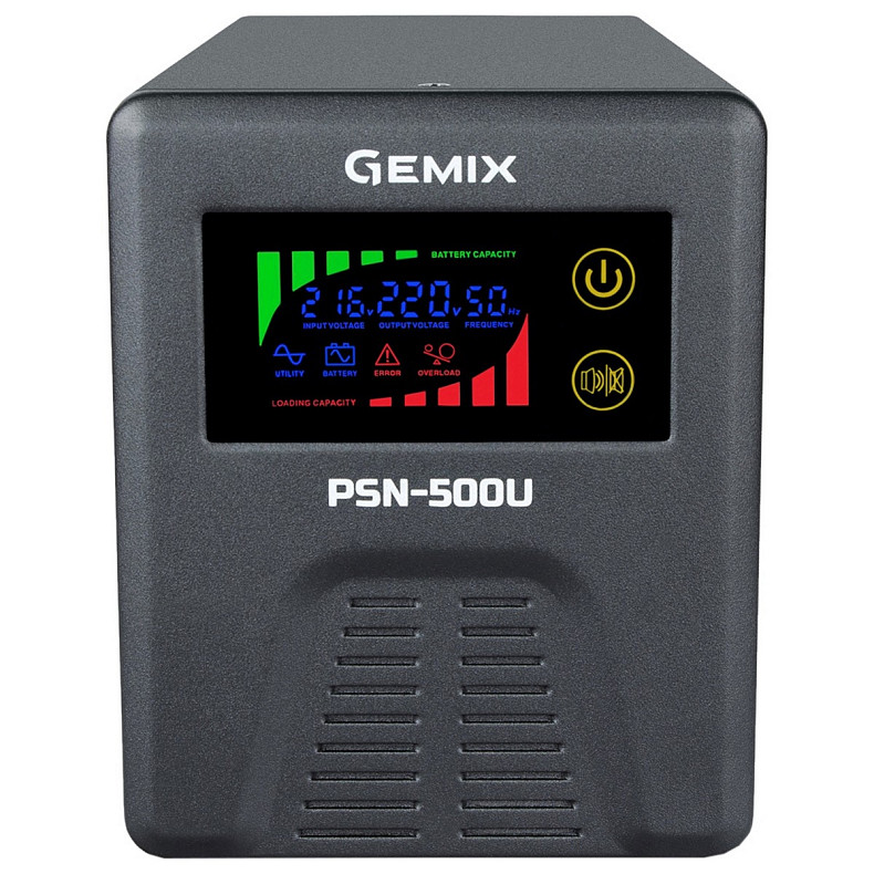 ИБП Gemix PSN-500U, 500VA/350W 12V/220V, 5/7/9A, 2*Schuko, без АКБ