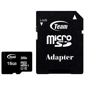 Карта памяти MicroSDHC 16GB UHS-I Class 10 Team Black + SD-adapter (TUSDH16GCL10U03)