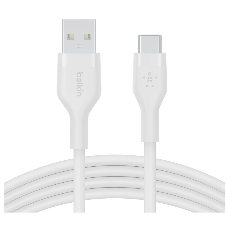 Кабель Belkin USB-A - USB-C силіконовий, з кліпсою, 2м, білий